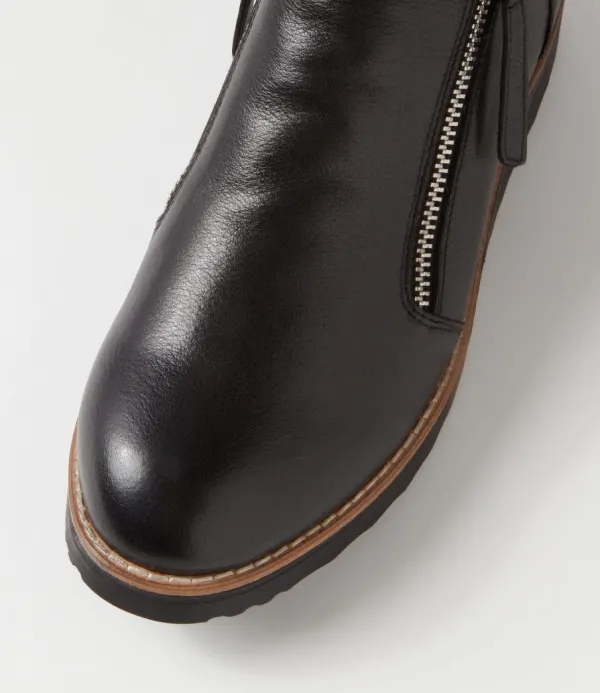 Women TOP END Opal Black Beige Leather Fur Ankle Boots