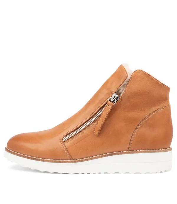 Women TOP END Opal Tan Leather Fur Ankle Boots