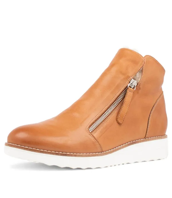 Women TOP END Opal Tan Leather Fur Ankle Boots