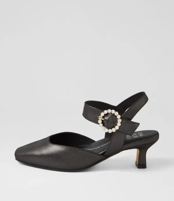 Women ZIERA Orella Xw Black Shimmer Leather Heels