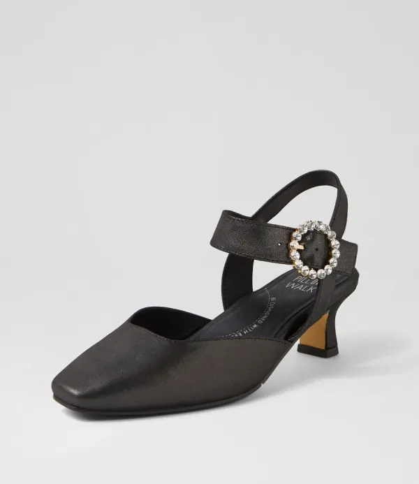 Women ZIERA Orella Xw Black Shimmer Leather Heels