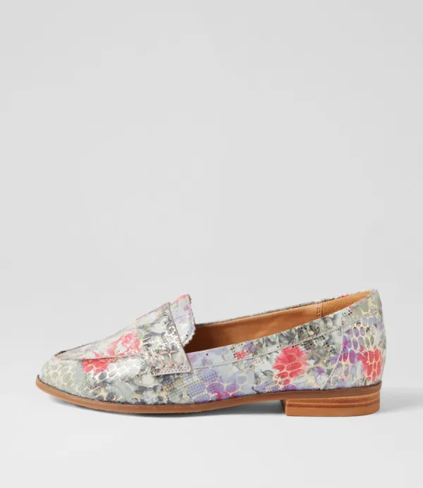 Women ZIERA Oreta Xw Black Floral Leather Loafers