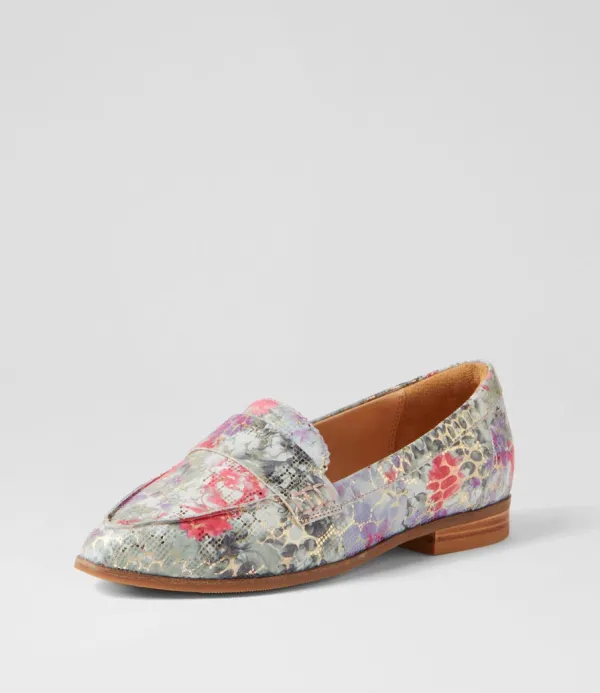 Women ZIERA Oreta Xw Black Floral Leather Loafers