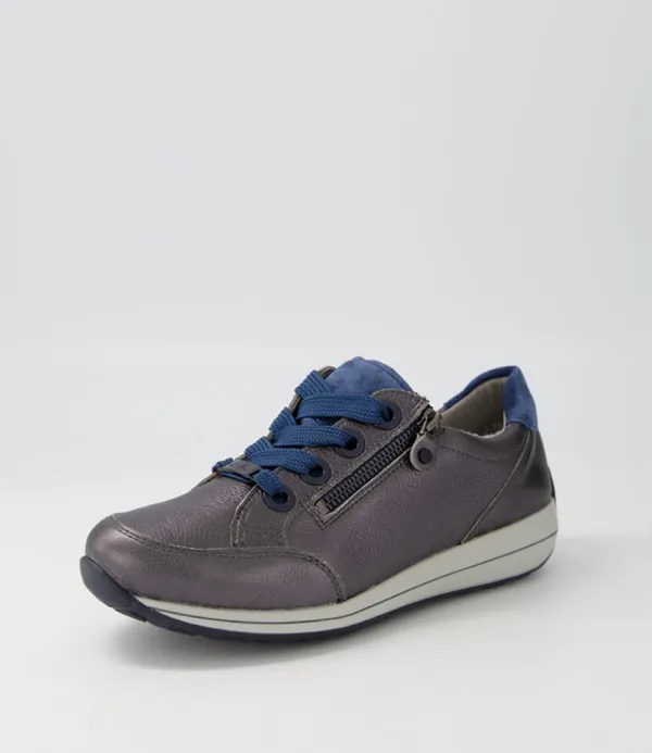 Women ARA Osaka 87 Anthrazit Indigo Leather Suede Sneakers