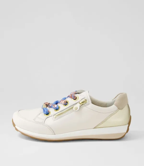 Women ARA Osaka 87 Creme Shell Platinum Leather Sneakers