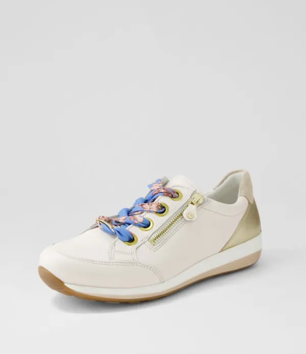 Women ARA Osaka 87 Creme Shell Platinum Leather Sneakers