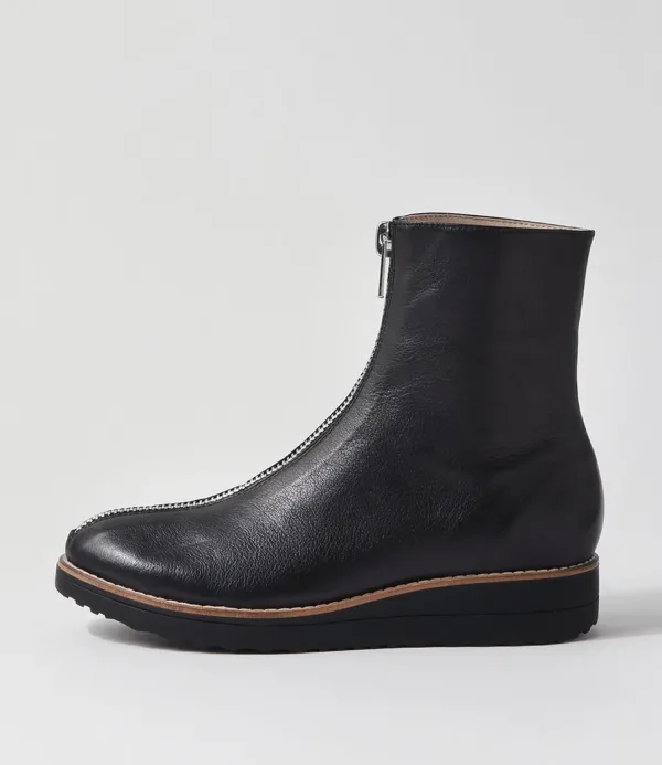 Women TOP END Oseda Black Leather Ankle Boots
