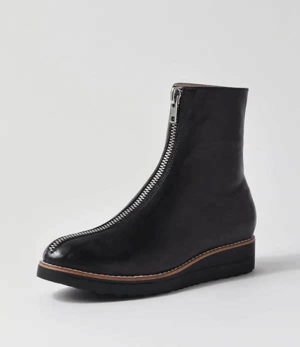 Women TOP END Oseda Black Leather Ankle Boots