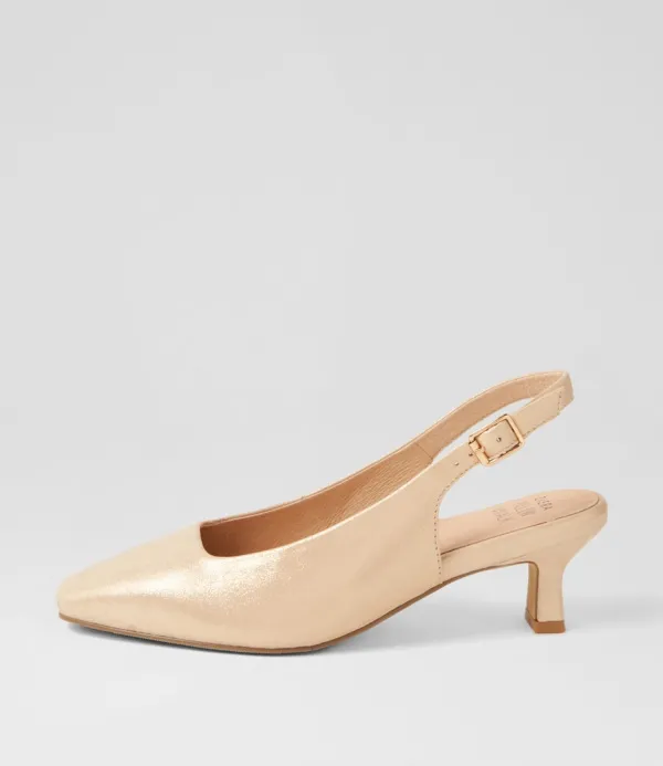 Women ZIERA Oviedos Xw Gold Shimmer Leather Heels