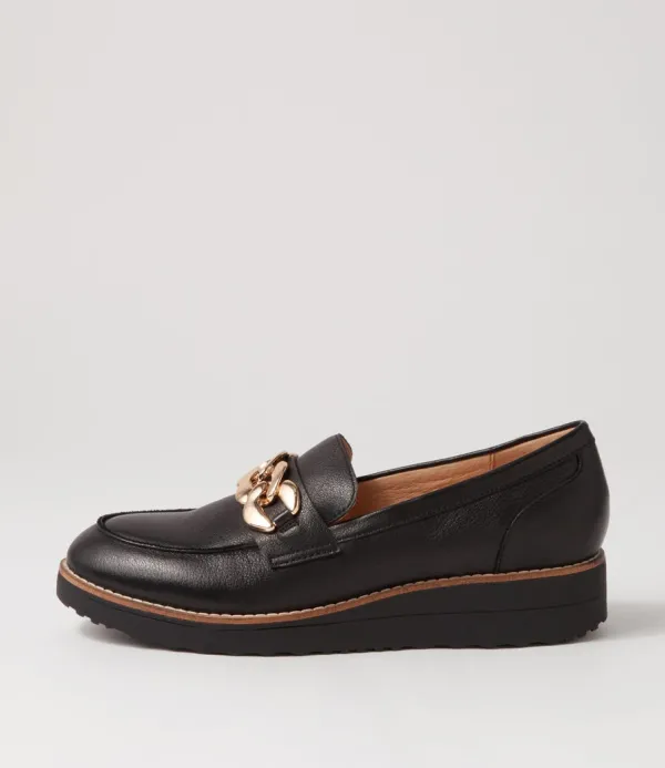 Women TOP END Ozama Black Leather Loafers