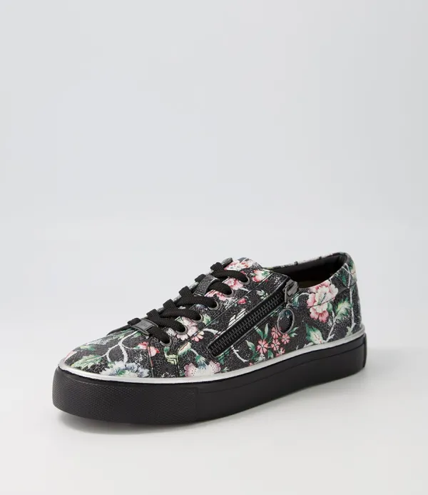 Women ZIERA Pamela Xf Black Floral Leather Sneakers