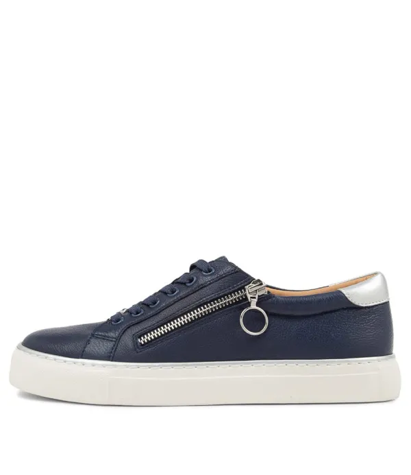 Women ZIERA Pamela Xf Navy Silver Leather Sneakers