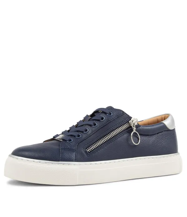 Women ZIERA Pamela Xf Navy Silver Leather Sneakers