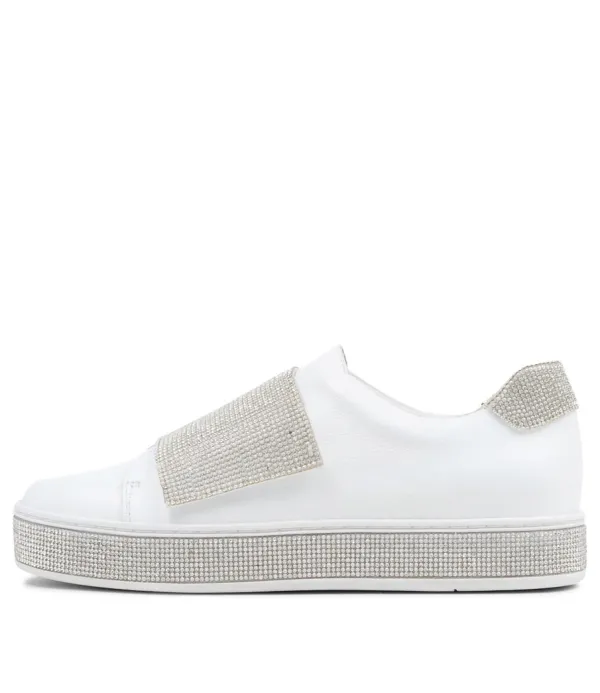 Women TOP END Patisse White Silver Leather Jewels Sneakers