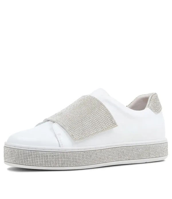Women TOP END Patisse White Silver Leather Jewels Sneakers