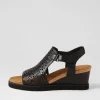Women ZIERA Perynn W Black Leather Sandals