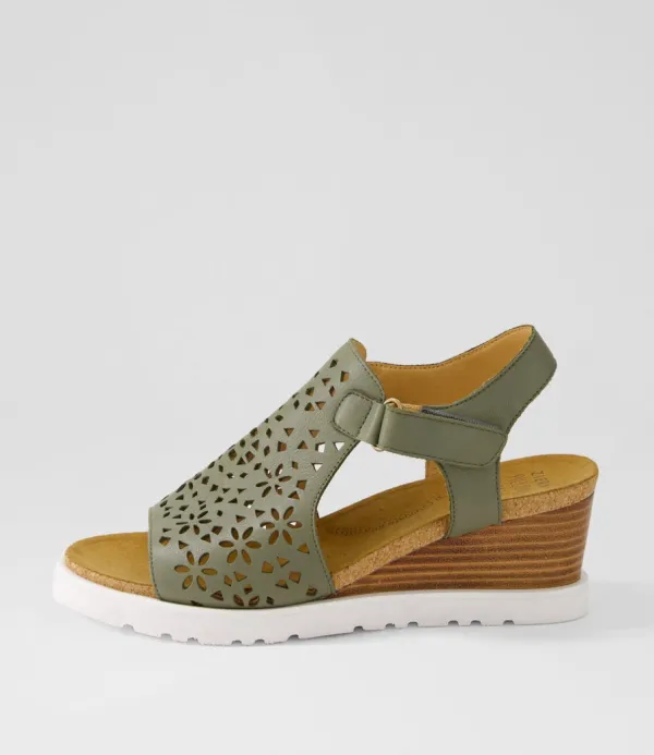 Women ZIERA Perynn W Olive Leather Sandals