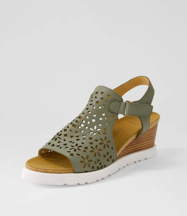 Women ZIERA Perynn W Olive Leather Sandals