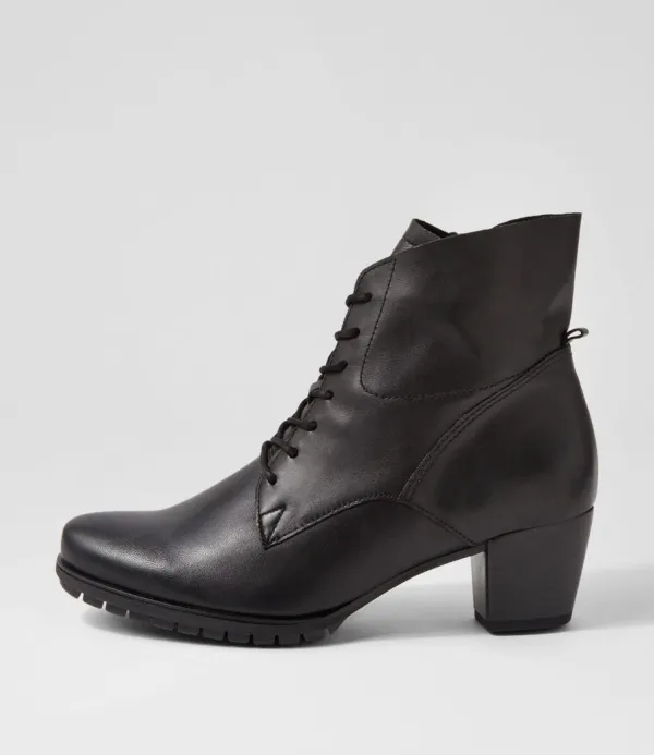 Women GABOR Petunia Schwarz Leather Lace Up Boots