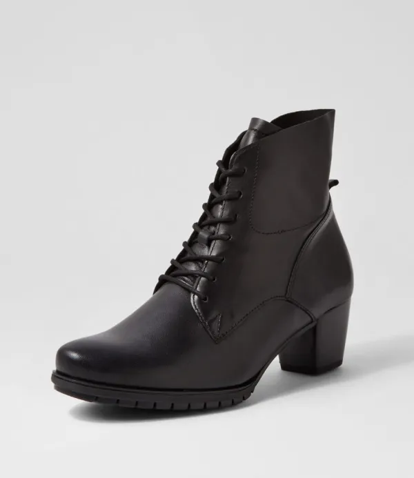 Women GABOR Petunia Schwarz Leather Lace Up Boots