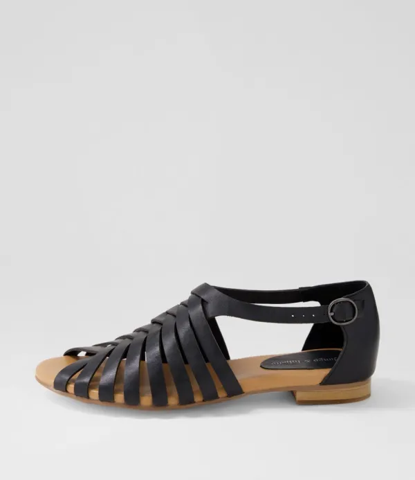 Women DJANGO & JULIETTE Pleva Black Leather Sandals