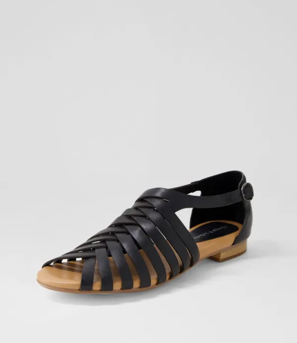 Women DJANGO & JULIETTE Pleva Black Leather Sandals