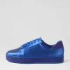 Women TOP END Pluma Cobalt Satin Leather Jewels Lace Up Flats