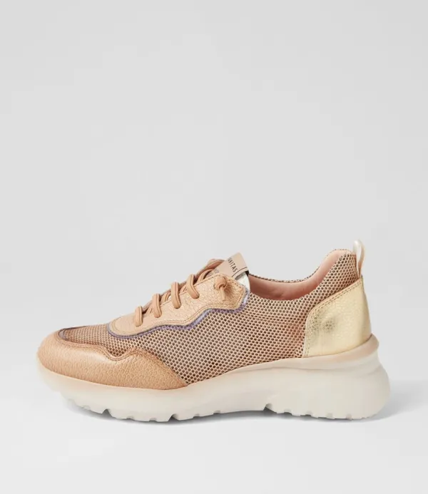 Women HISPANITAS Polinesia 94 Desert Platino Mesh Leather Sneakers