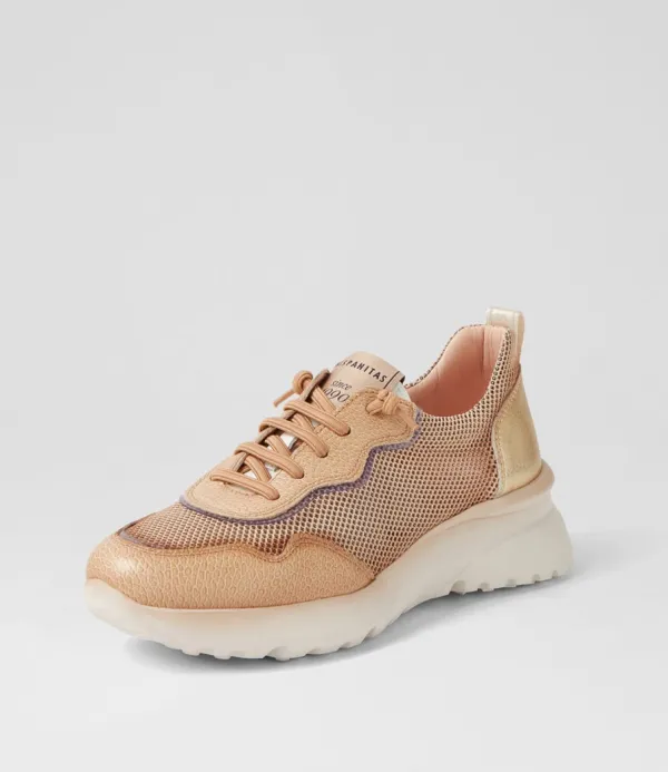 Women HISPANITAS Polinesia 94 Desert Platino Mesh Leather Sneakers