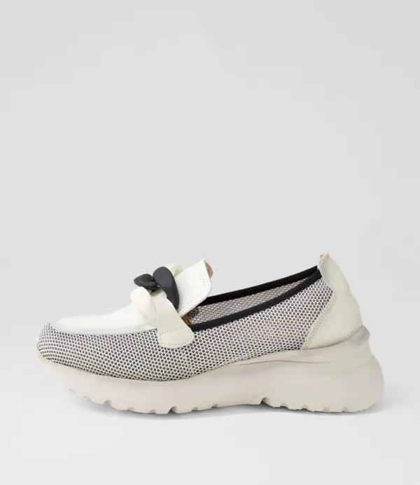 Women HISPANITAS Polinesia 13 White Panna Mesh Leather Loafers