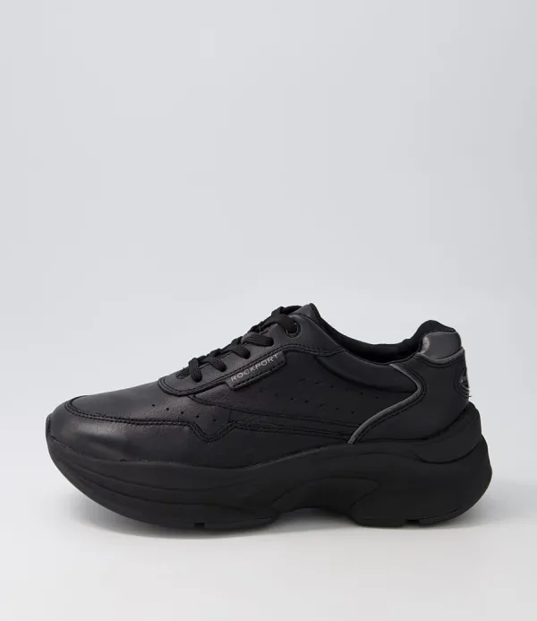 Women ROCKPORT Pro Walker Premium Black Leather Sneakers