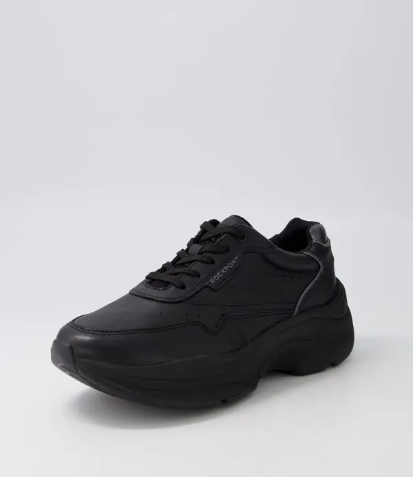 Women ROCKPORT Pro Walker Premium Black Leather Sneakers