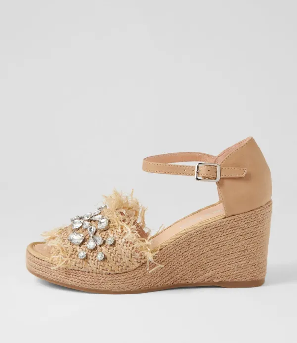 Women DJANGO & JULIETTE Purley Coffee Synthetic Raffia Leather Sandals