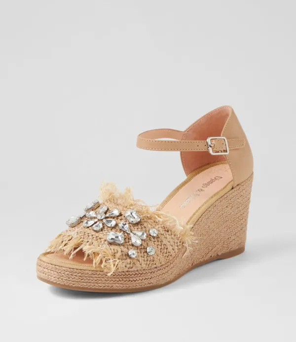 Women DJANGO & JULIETTE Purley Coffee Synthetic Raffia Leather Sandals