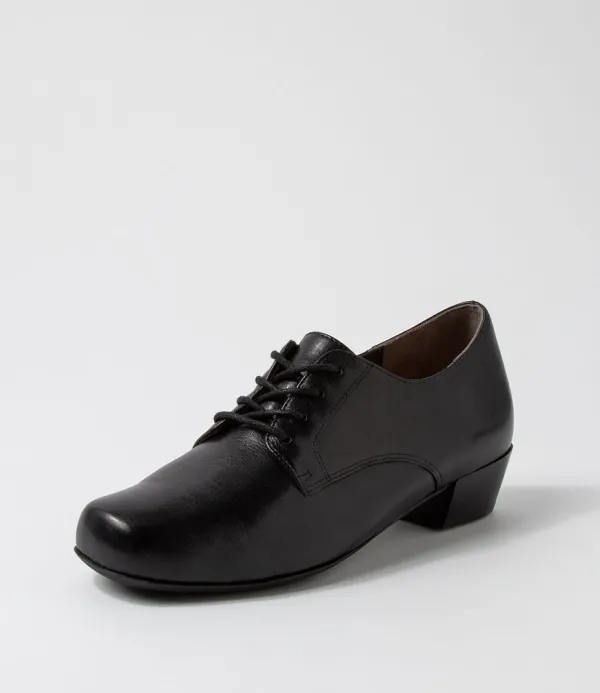 Women ZIERA Qessol Xw Black Leather Lace Up Heels