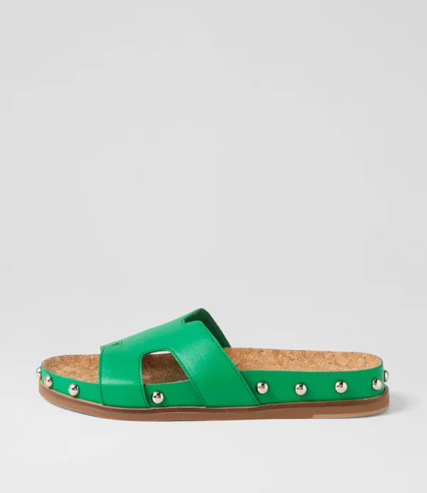 Women DJANGO & JULIETTE Quaden Bright Emerald Silver Leather Slides