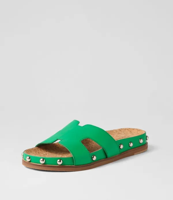 Women DJANGO & JULIETTE Quaden Bright Emerald Silver Leather Slides