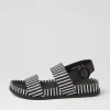 Women DJANGO & JULIETTE Quffle Black White Stripe Leather Sandals