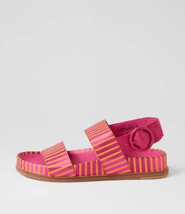 Women DJANGO & JULIETTE Quffle Fuchsia Orange Stripe Leather Sandals