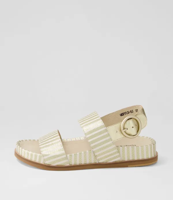 Women DJANGO & JULIETTE Quffle Milk Gold Stripe Leather Sandals