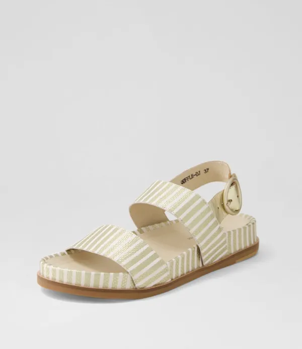 Women DJANGO & JULIETTE Quffle Milk Gold Stripe Leather Sandals