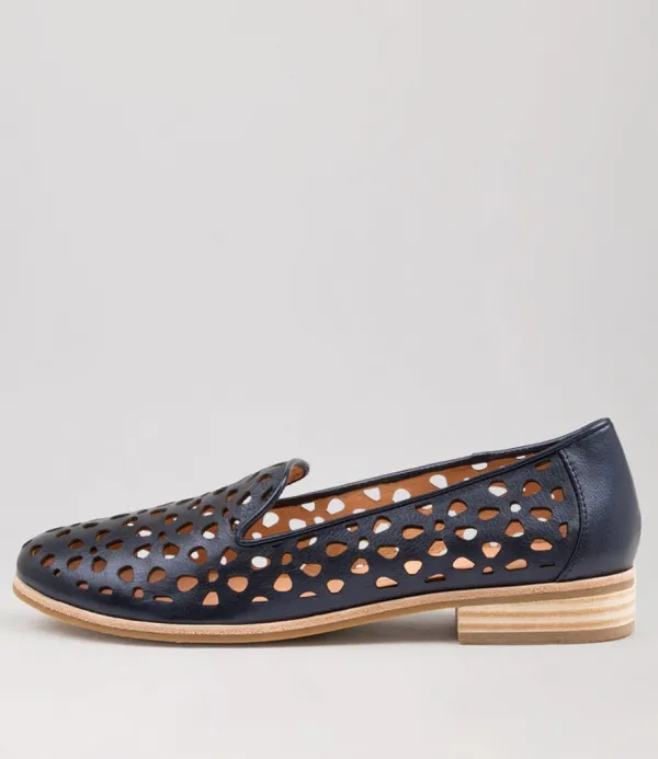 Women MOLLINI Quuets Navy Metallic Leather Loafers