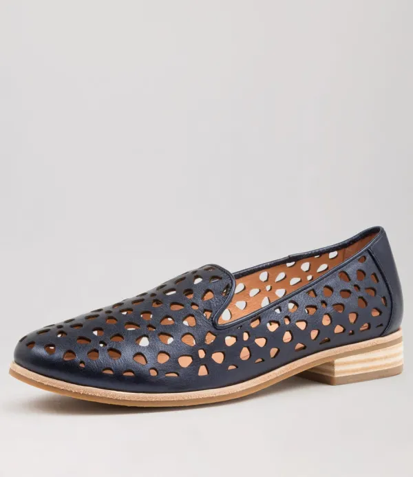 Women MOLLINI Quuets Navy Metallic Leather Loafers