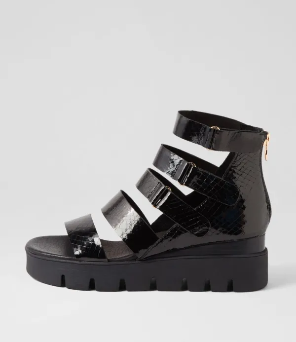 Women DJANGO & JULIETTE Raafe Black Mirror Leather Sandals