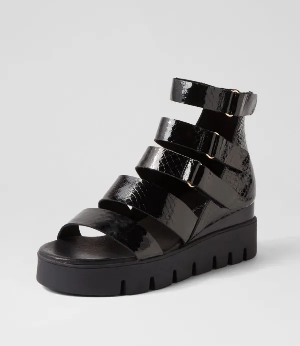 Women DJANGO & JULIETTE Raafe Black Mirror Leather Sandals