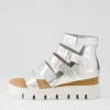 Women DJANGO & JULIETTE Raafe Silver White Mirror Leather Sandals