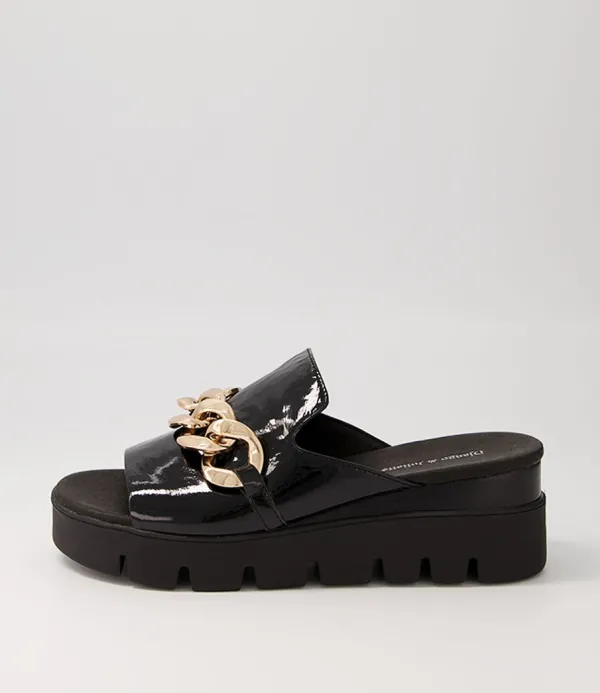 Women DJANGO & JULIETTE Rablise Black Patent Sole Slides