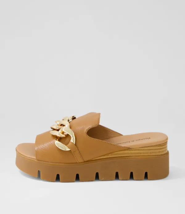 Women DJANGO & JULIETTE Rablise Dark Tan Light Tan Leather Slides