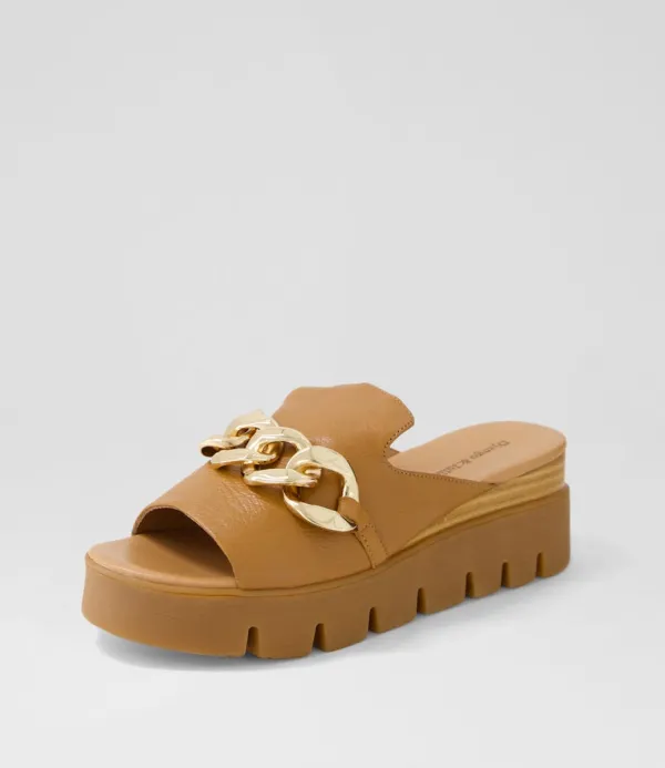 Women DJANGO & JULIETTE Rablise Dark Tan Light Tan Leather Slides