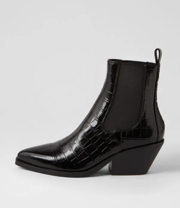 Women MOLLINI Rage Black Croc Patent Leather Chelsea Boots